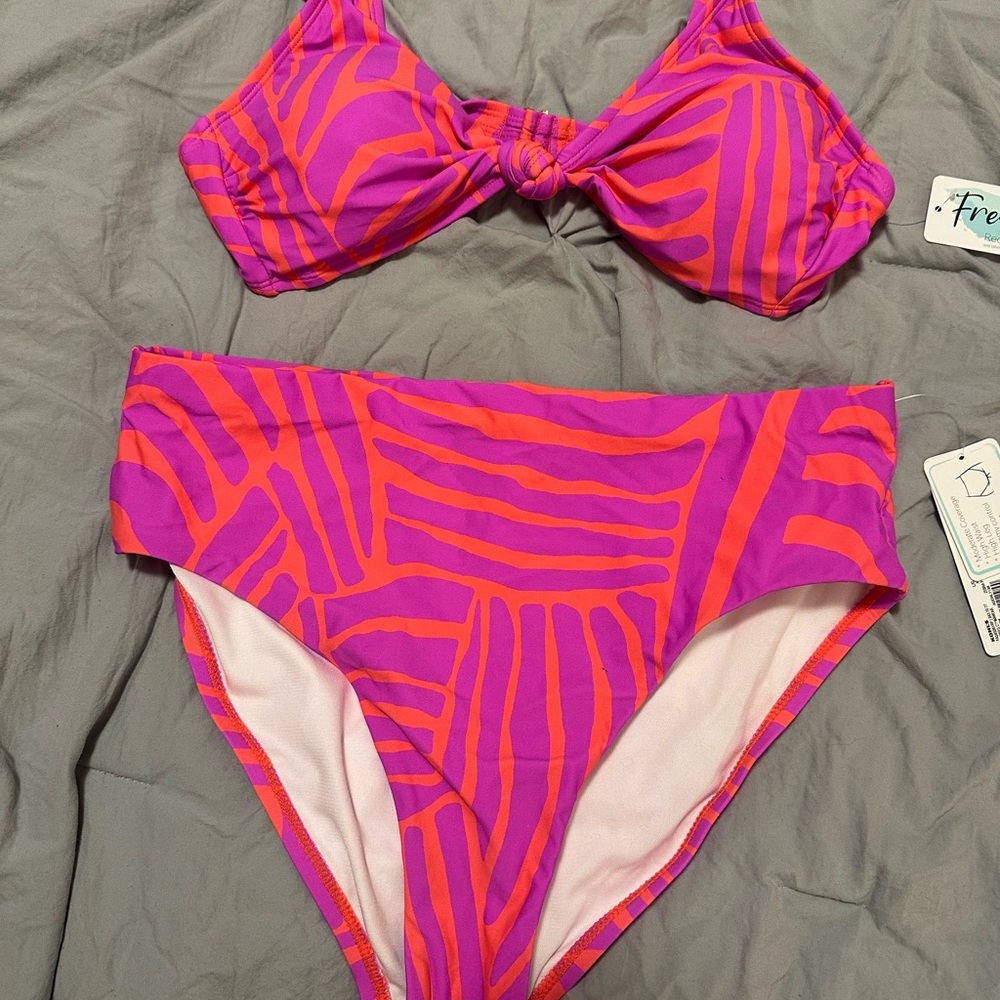 Dynamic Pink and Orange Geometric Bikini